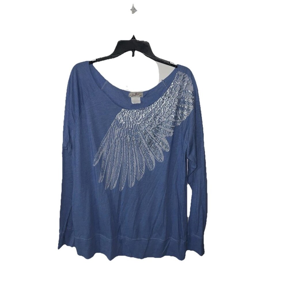 Light Blue L.A. Movers Long Sleeve Woman top Angel Print Pullover size 3X